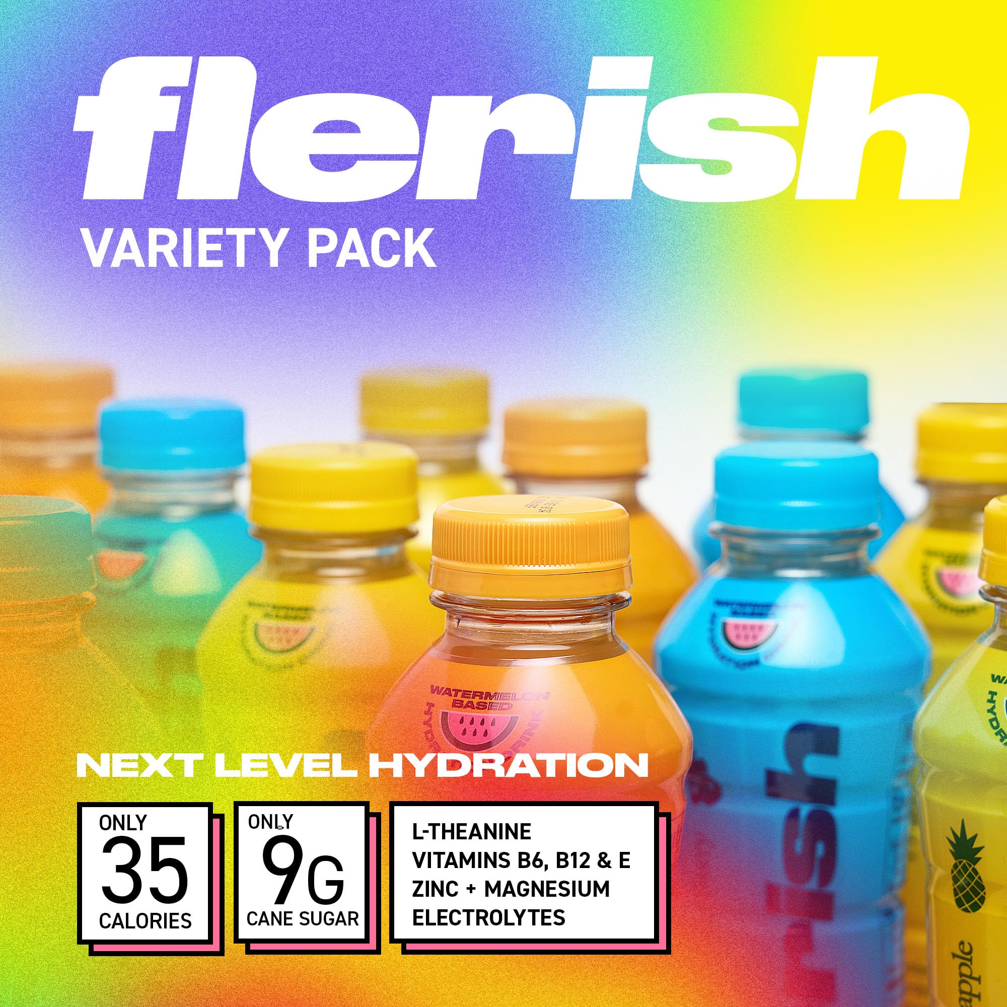 FLERISH close-up of bottle texture and watermelon juice clarity for freshness