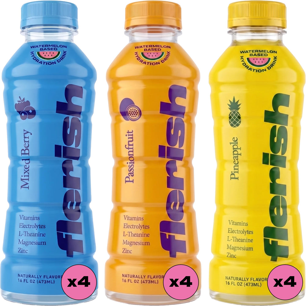 FLERISH front packaging showing 16oz bottle and clear watermelon flavor benefit