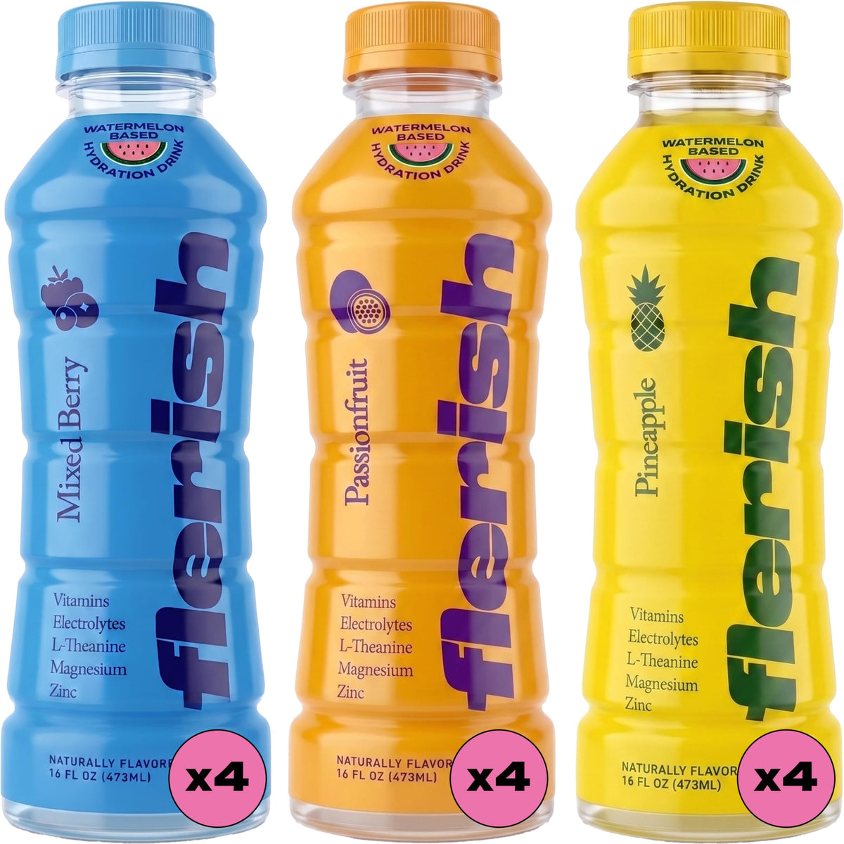 FLERISH front packaging showing 16oz bottle and clear watermelon flavor benefit
