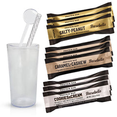 FlexFinity spread of Barebells bars highlighting flavor variety and portability