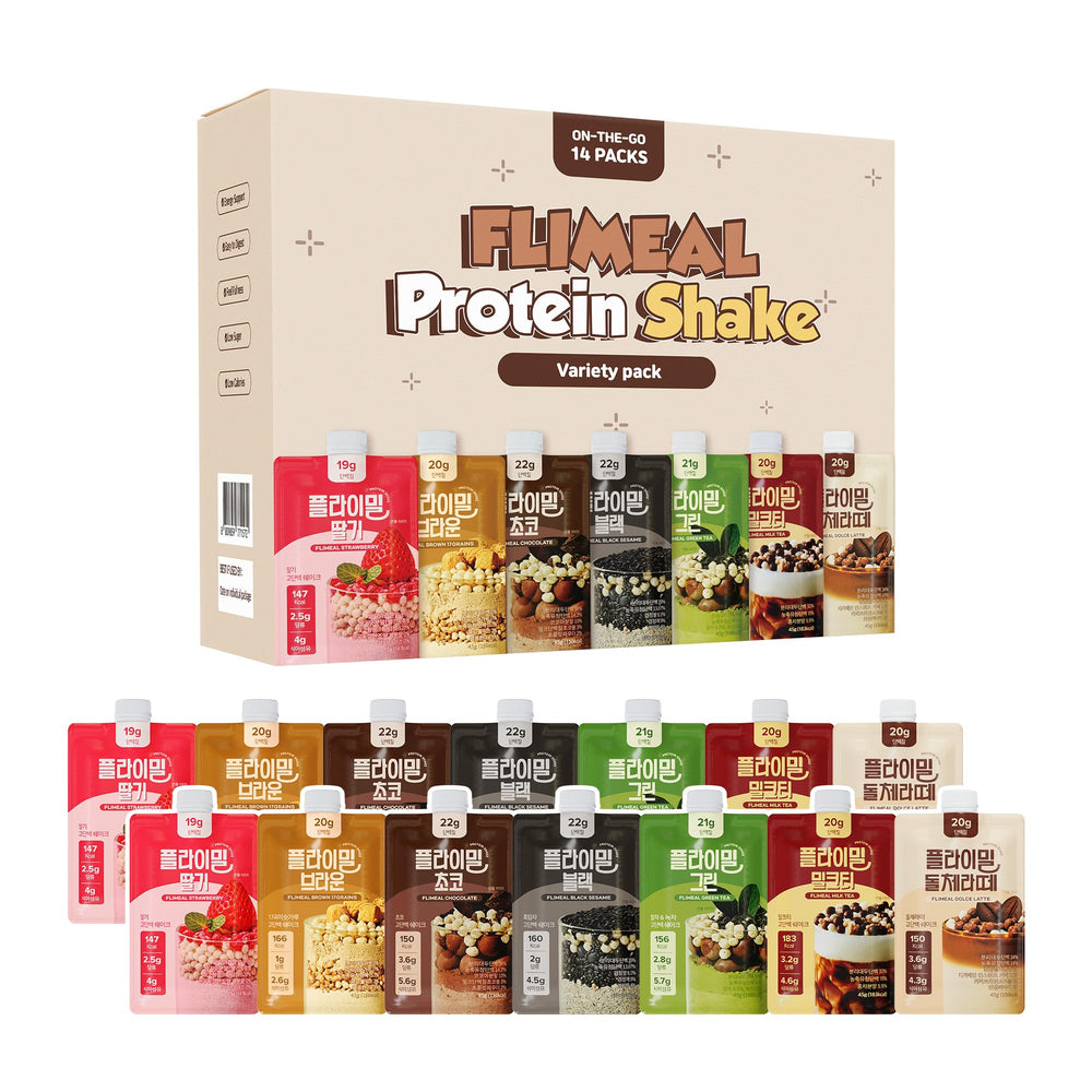 FLIMEAL front packaging variety pack showing flavors and serving benefit