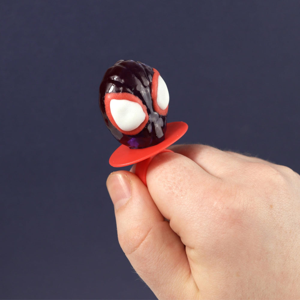 Flix Candy close-up of individually wrapped Spidey sucker highlighting hygiene