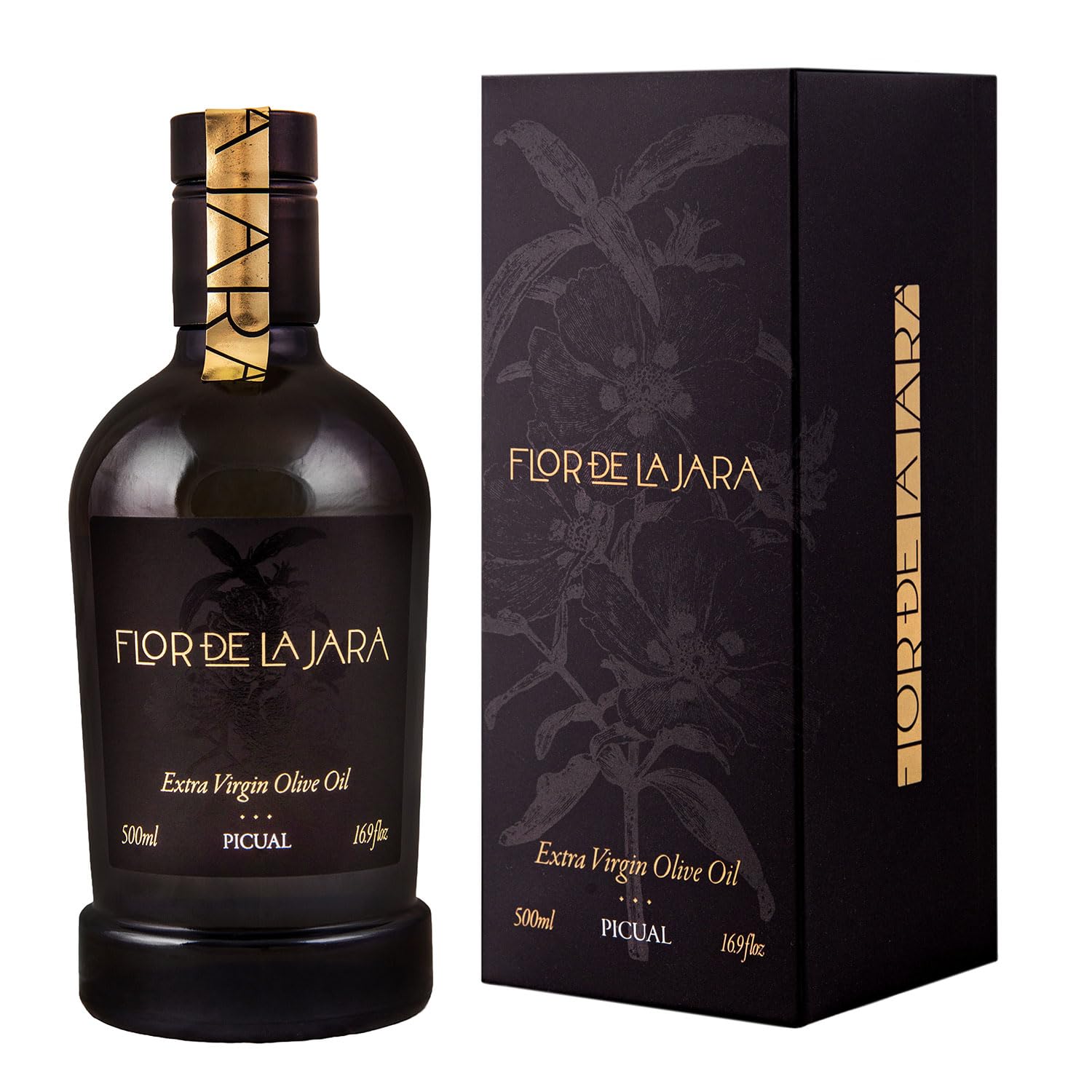 FLOR DE LA JARA front bottle view showing elegant packaging and premium appeal