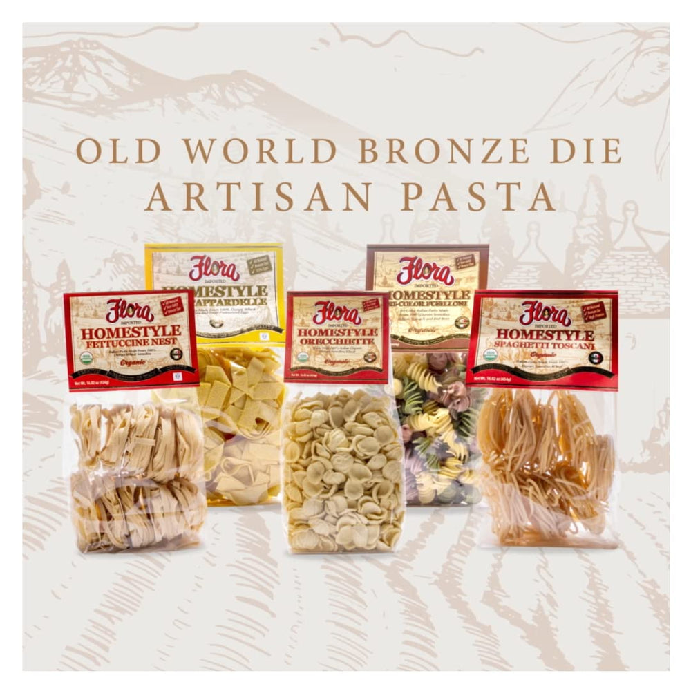 Flora Fine Foods cooked pastina in soup demonstrating quick-cooking benefit and appetizing appearance