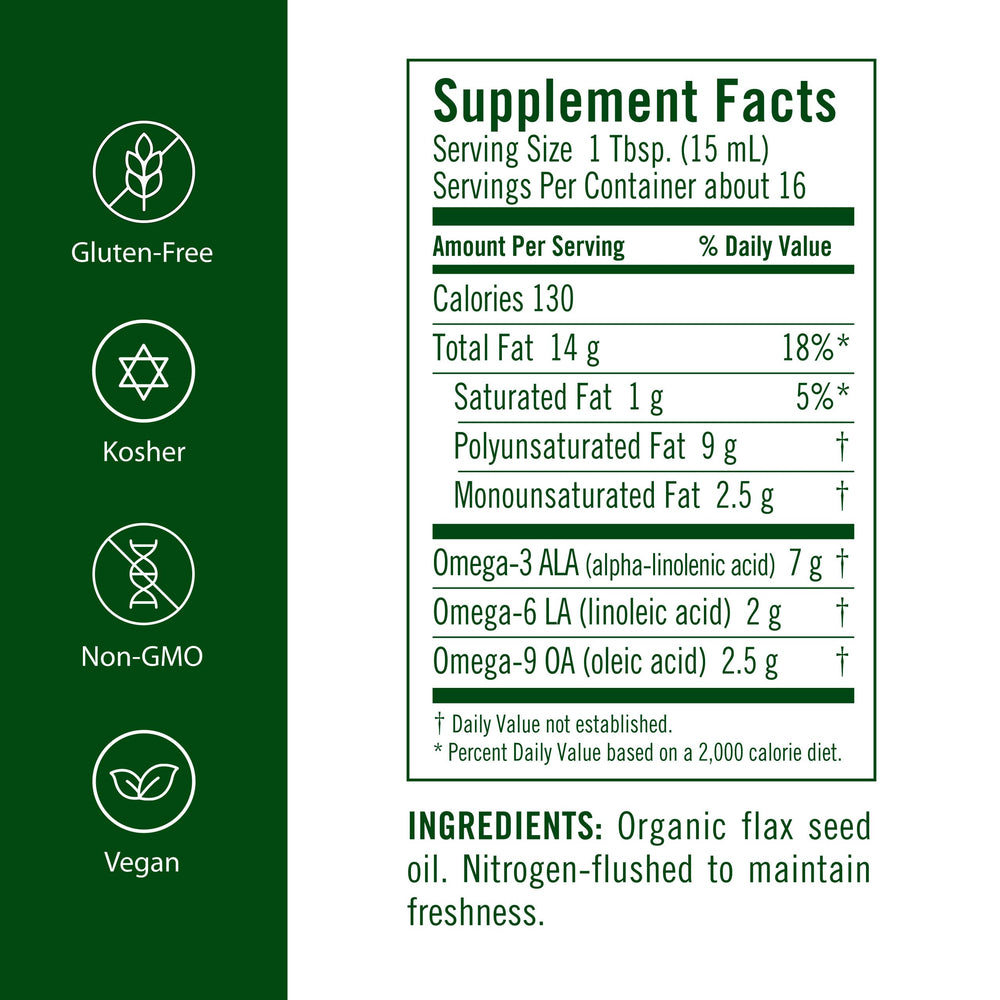 Flora product label close-up displaying organic, cold-pressed details and trust
