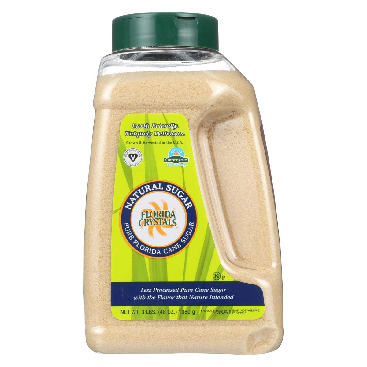 Florida Crystals jug front view showing label and resealable lid, convenient storage