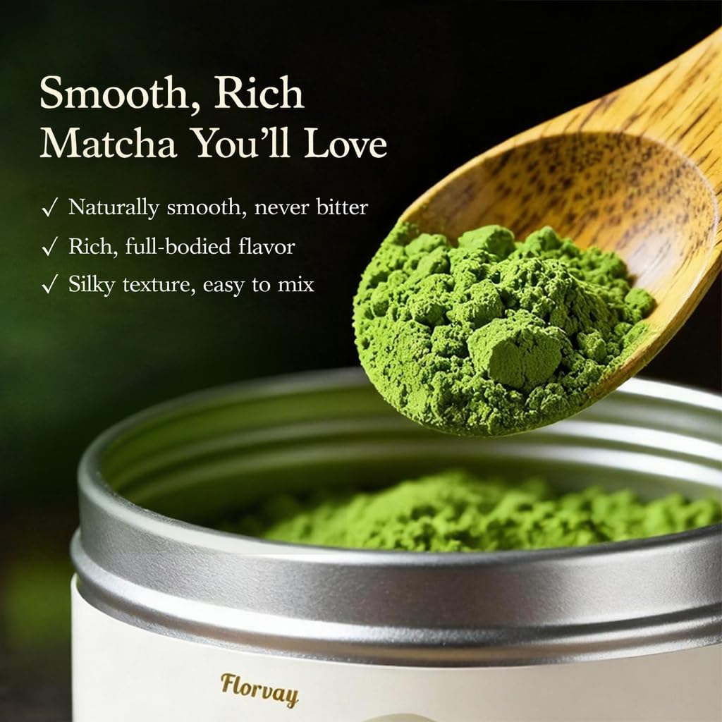 Florvay matcha latte in mug illustrating creamy, balanced taste