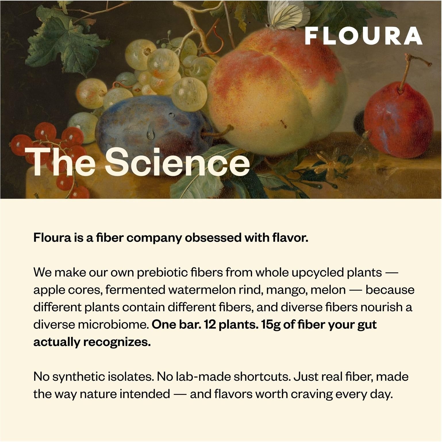 FLOURA bar held in hand to show size and portable, on-the-go snacking convenience