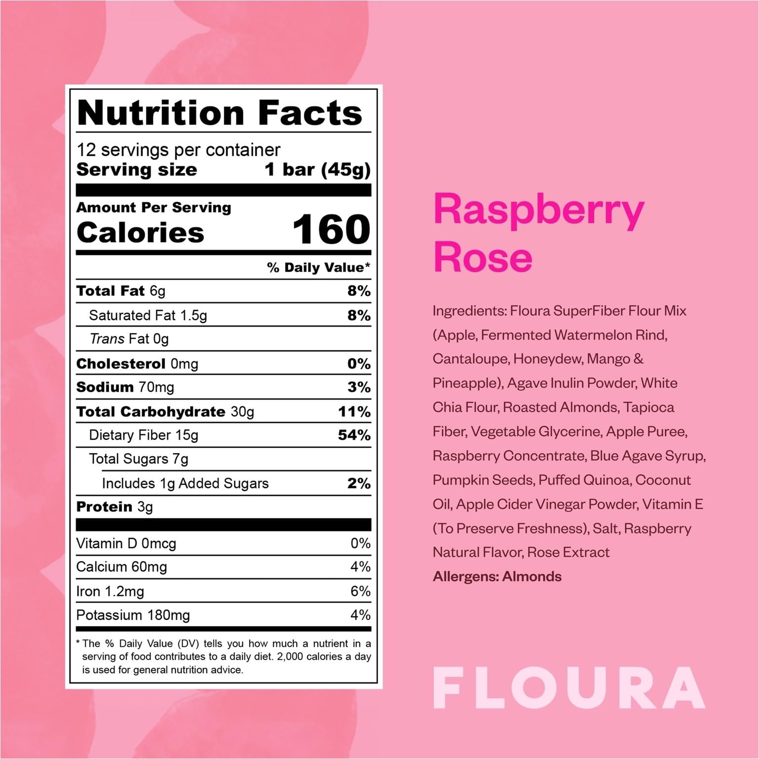 Floura close-up of bar texture highlighting plant-based fiber benefit