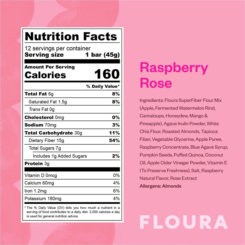 Floura close-up of bar texture highlighting plant-based fiber benefit