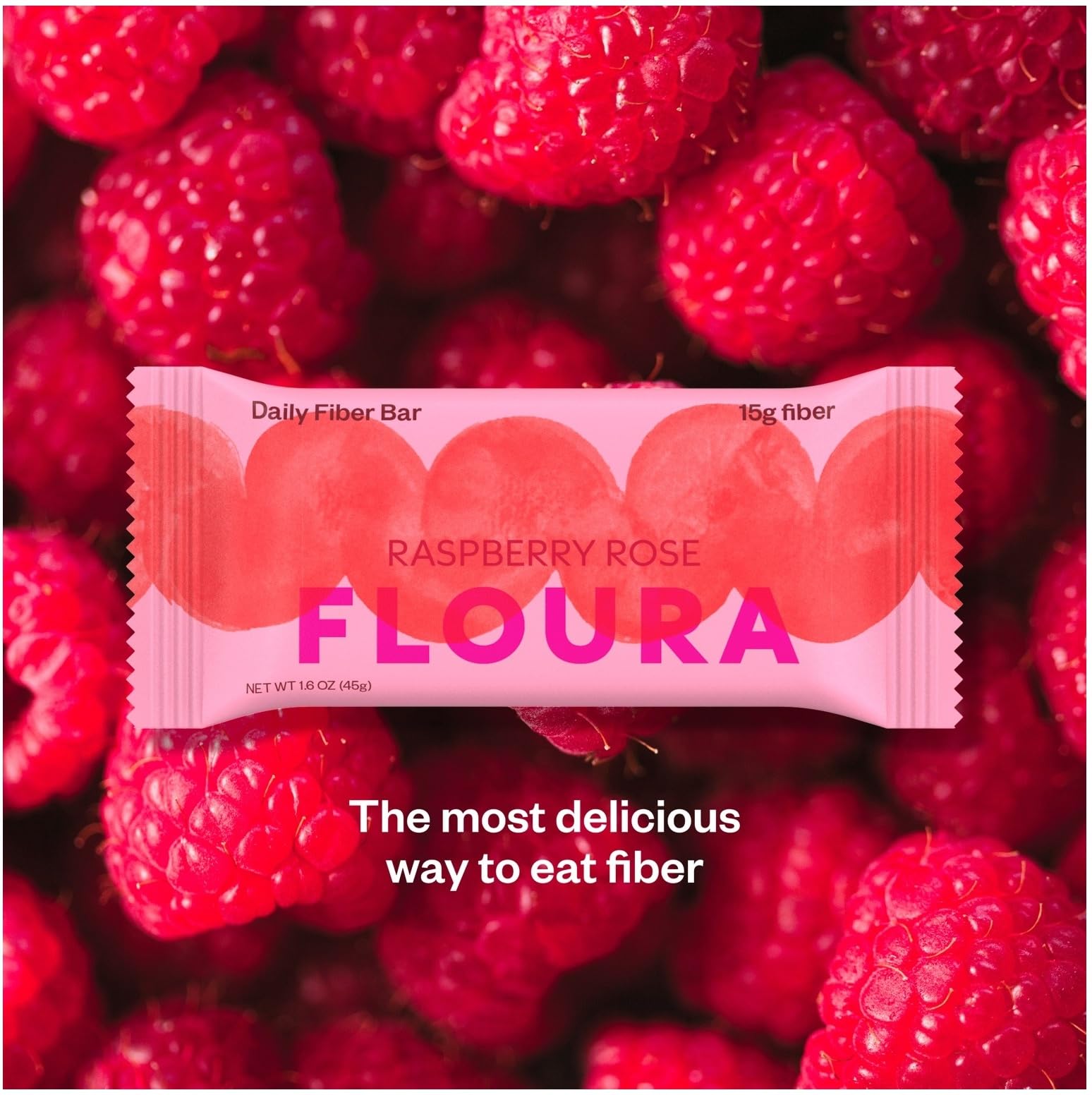 Floura pistachio and raspberry detail emphasizing crunchy flavor benefit