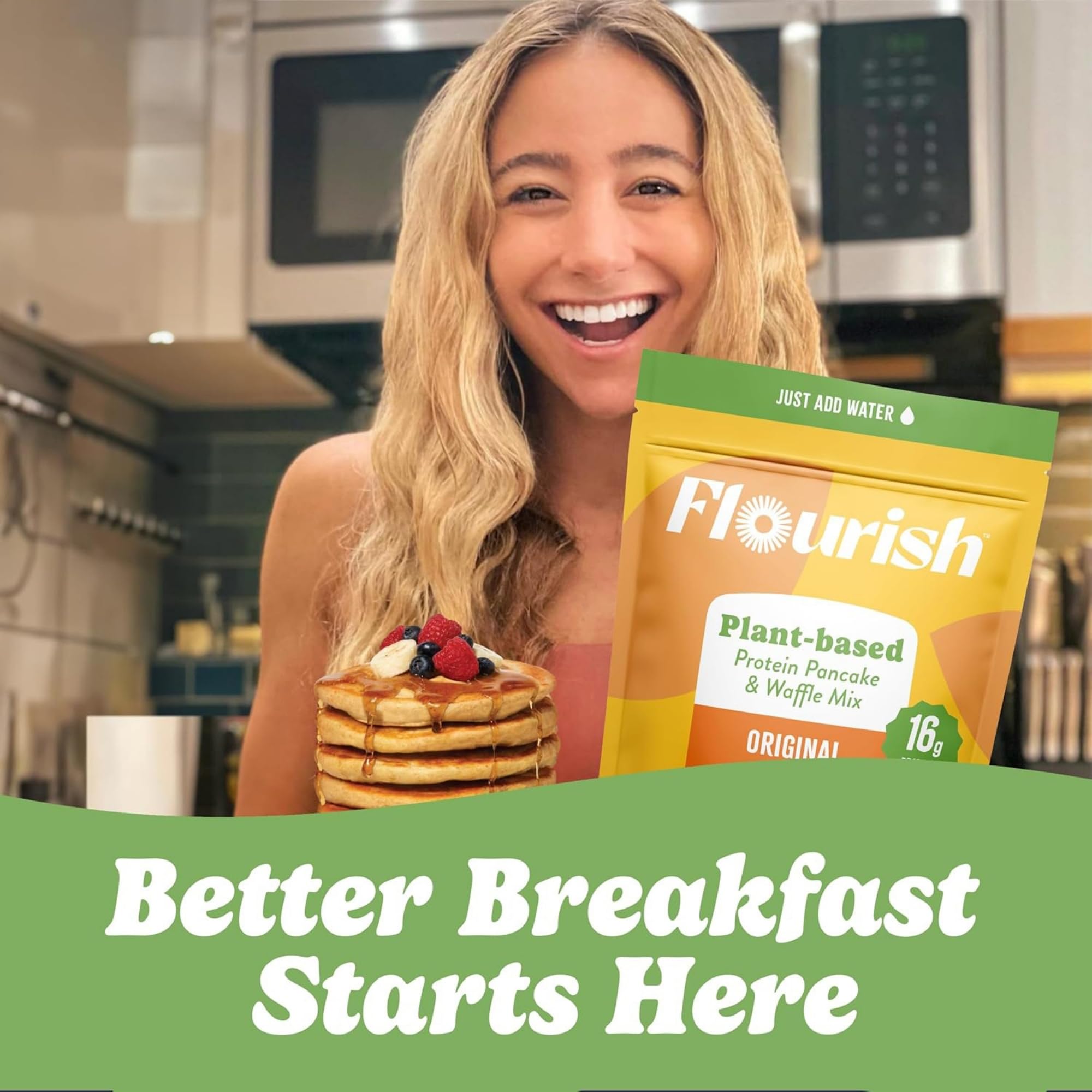 Flourish baked muffins made from mix showing high-protein snack option