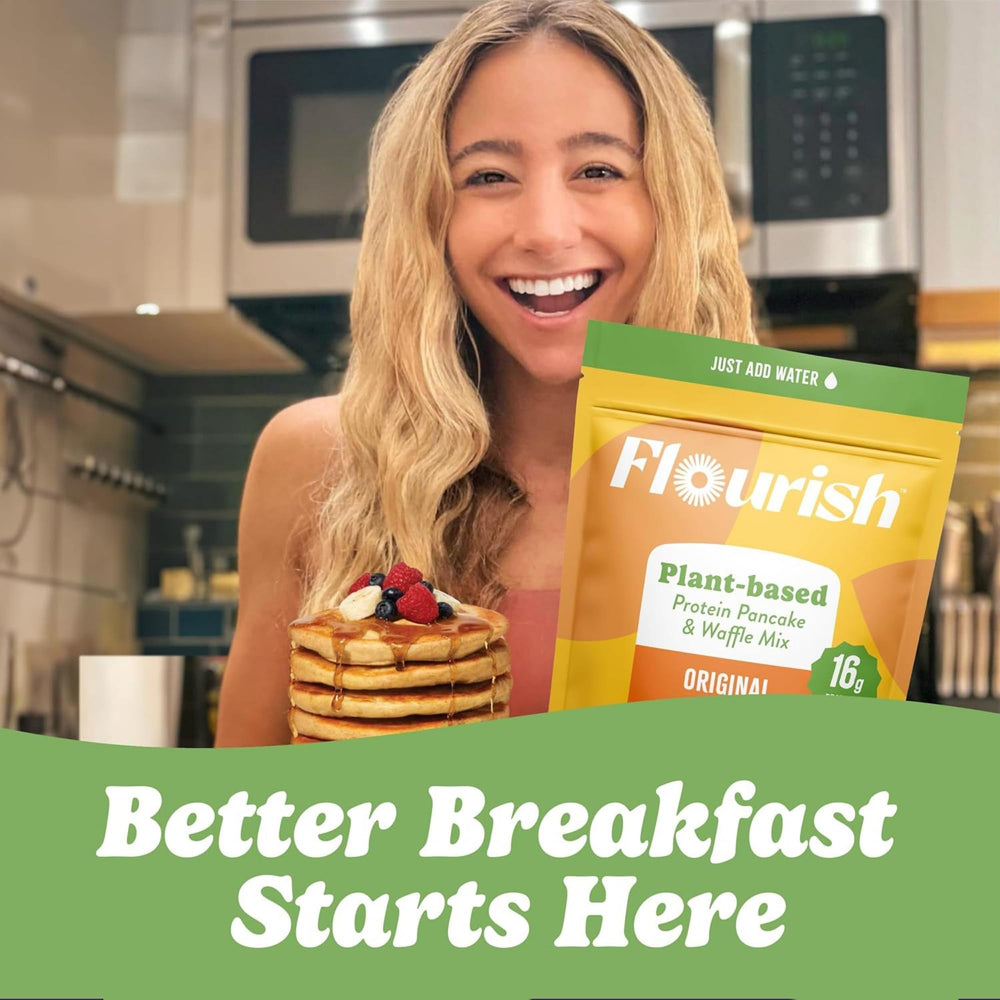 Flourish baked muffins made from mix showing high-protein snack option