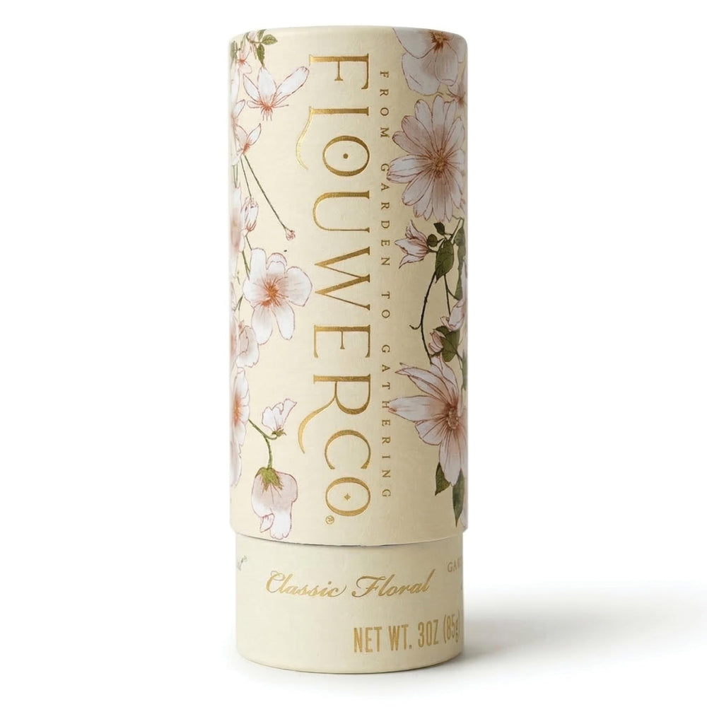 Flouwer Co. front jar showing artisanal finishing salt and floral garnish benefit presentation