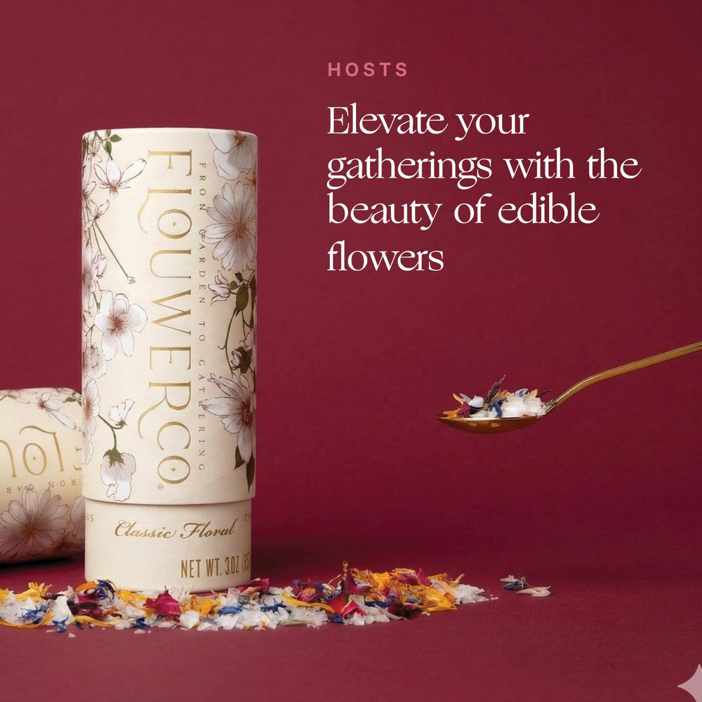 Flouwer Co. close-up of flaky sea salt texture and petals for visual and crunchy benefit