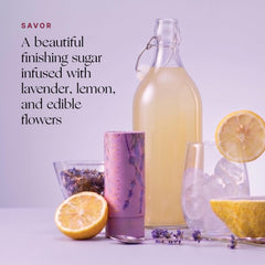 Flouwer Co close-up of coarse sugar and lavender buds highlighting texture