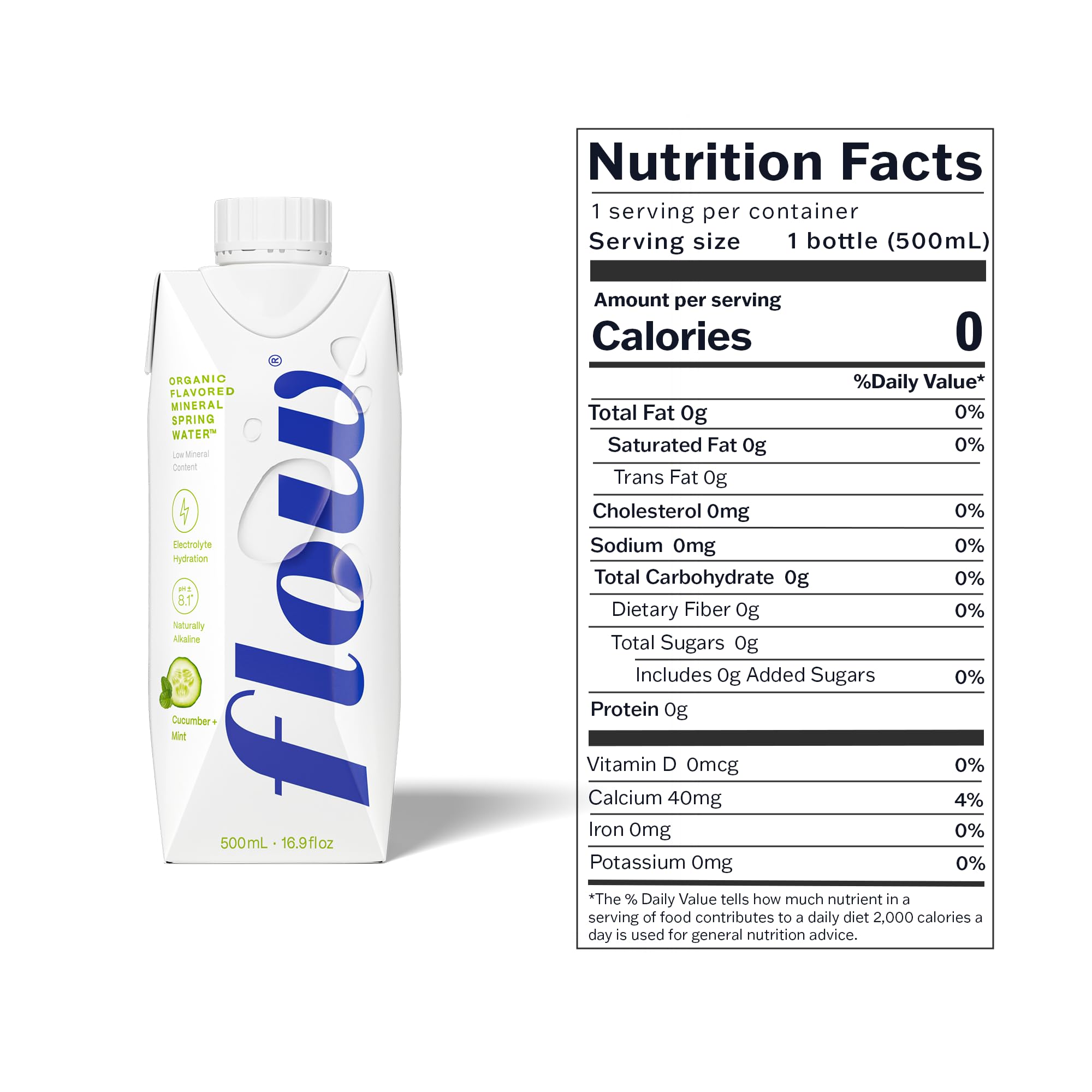 Flow close-up label detail highlighting mineral content and pH