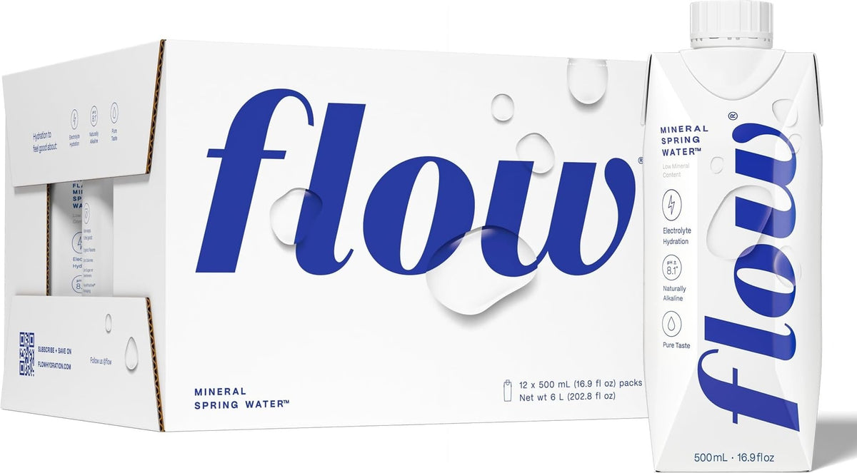Flow bottle front packaging showing label and benefits