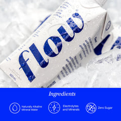 Flow bottle side profile emphasizing slim shape and mineral content