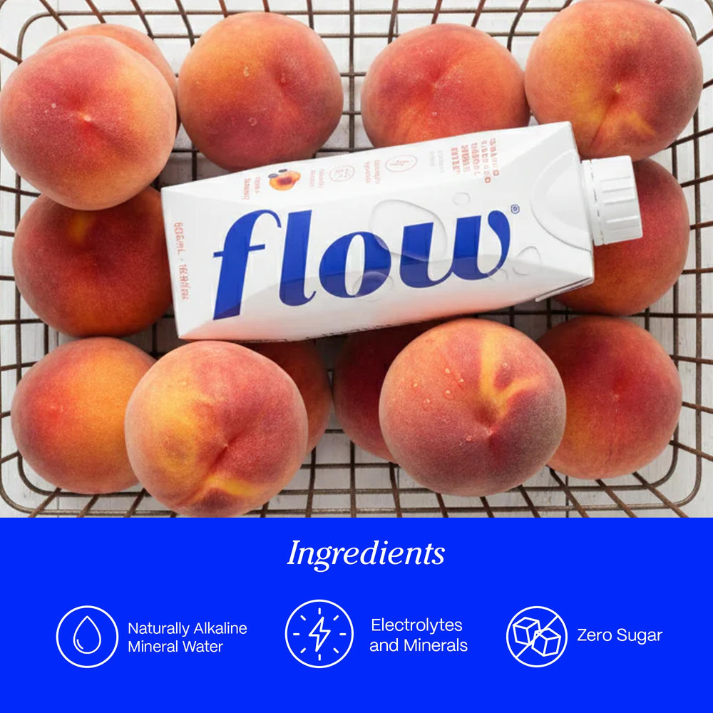Flow bottle pour close-up showing clear mineral water texture