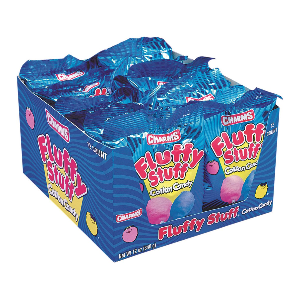 Fluffy Stuff front packaging showing pink and blue bags and convenient gifting