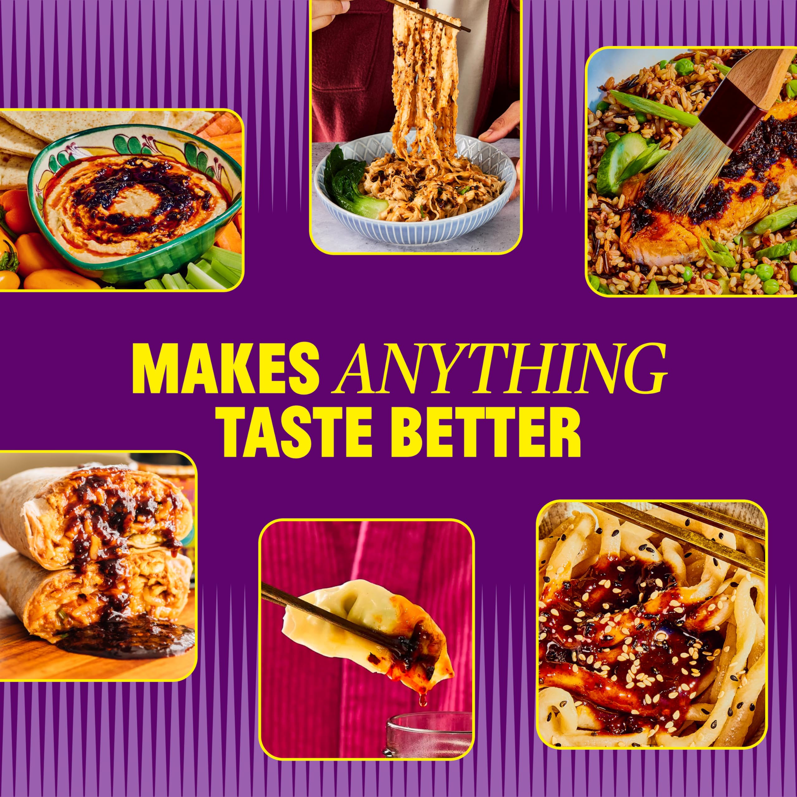 FLYBYJING sauce drizzled over noodles adding sweet, spicy, savory flavor
