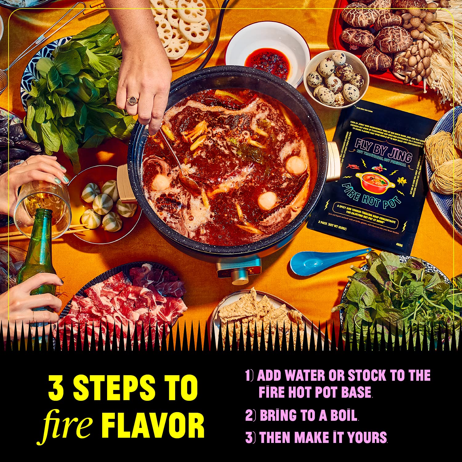 FLYBYJING arranged spices and aromatics showing source ingredients and authentic flavor