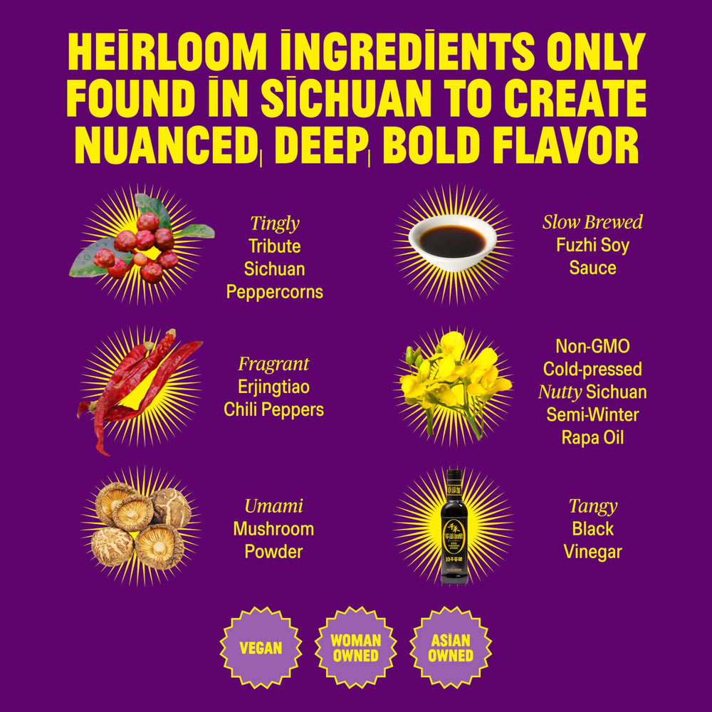 FLYBYJING sauce drizzled over noodles adding umami and heat to a quick meal