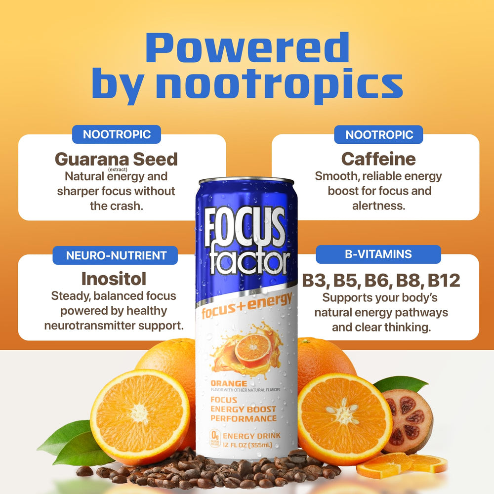 Focus Factor close-up of label showing ingredients and clear product benefit