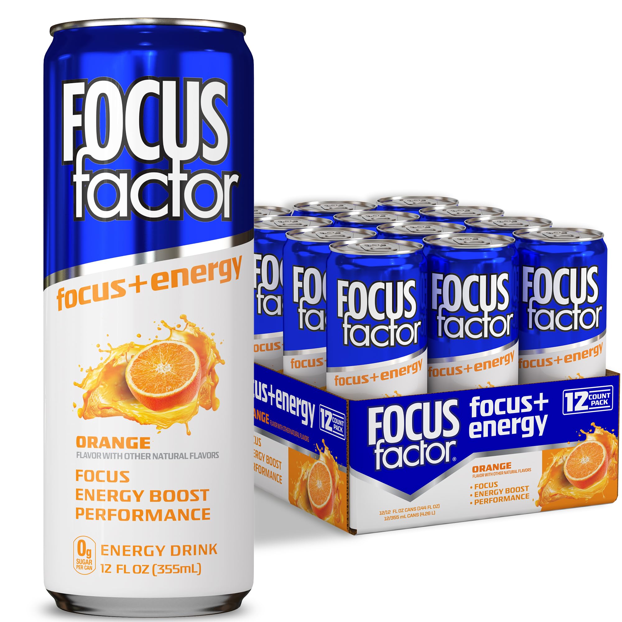 Focus Factor front can view highlighting orange flavor and grab-and-go benefit