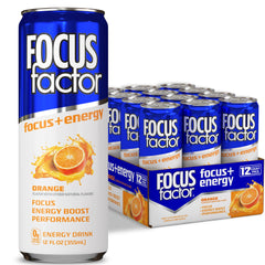 Focus Factor front can view highlighting orange flavor and grab-and-go benefit
