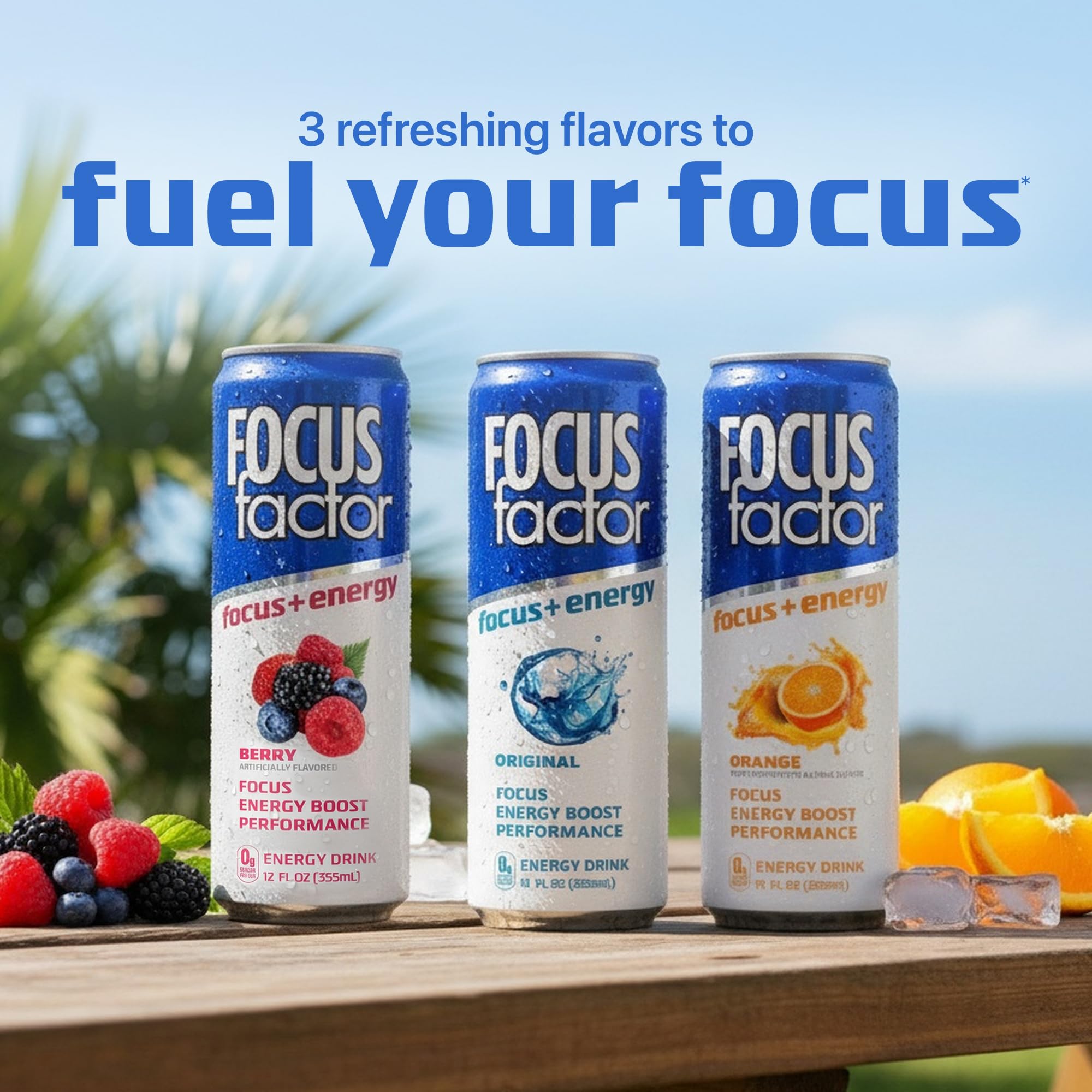 Focus Factor can beside a phone showing scale and convenient single-serve benefit