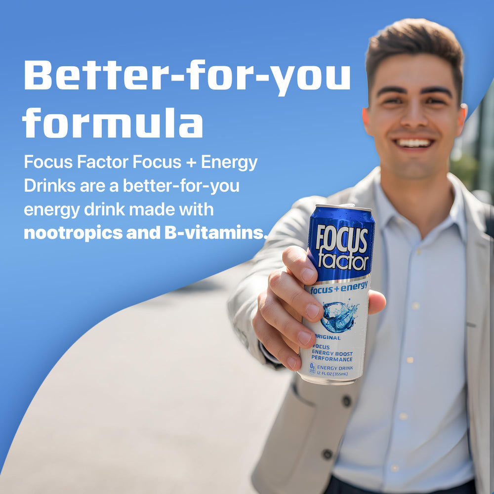 Focus Factor can in hand demonstrating 355ml size and portability