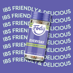 Fody seasoning sprinkled on roasted vegetables delivering herb-forward taste and comfort