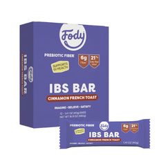 Fody front packaging showing cinnamon french toast flavor and clear low‑FODMAP labeling for easy choice