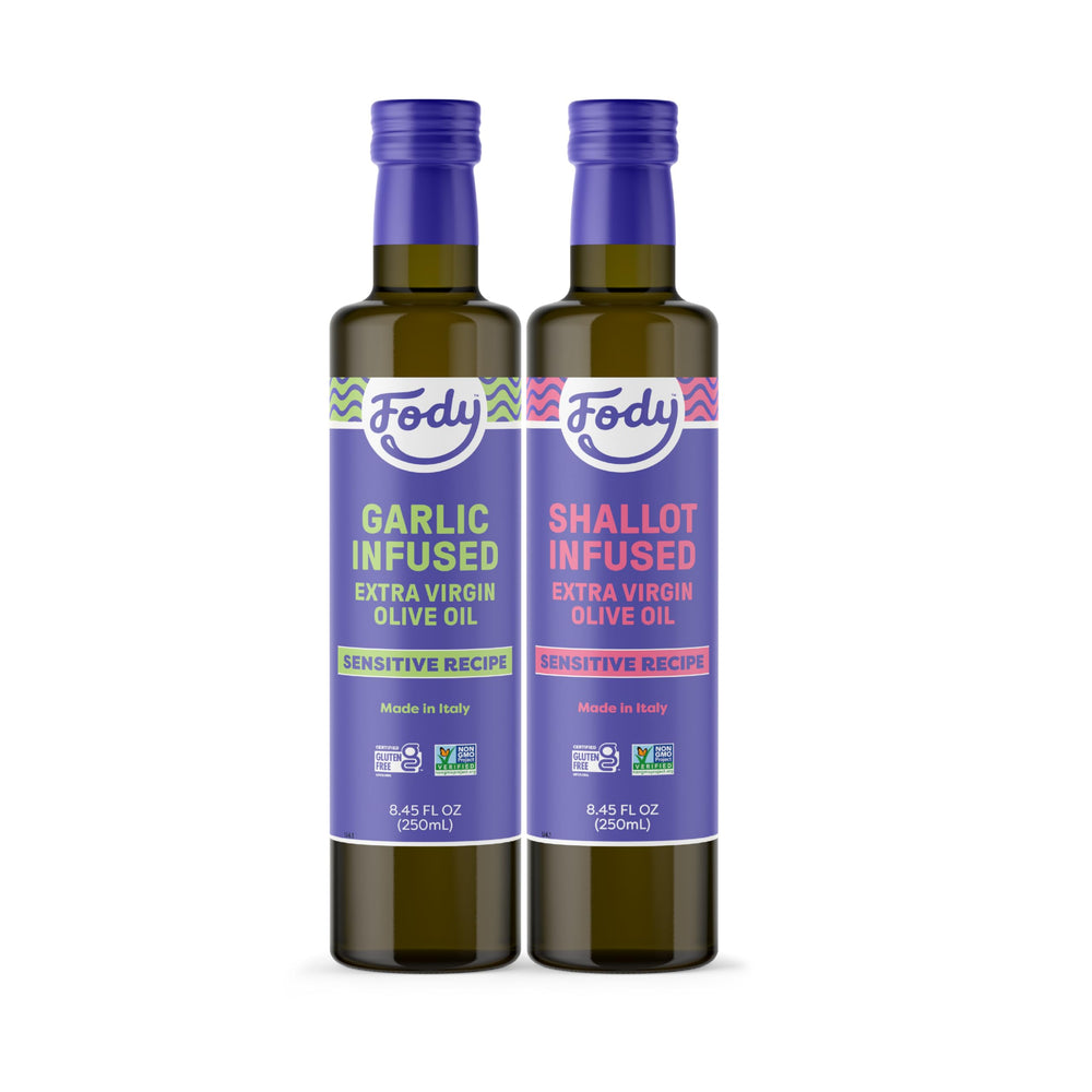 Fody bottle front packaging showing garlic and shallot infusion benefit