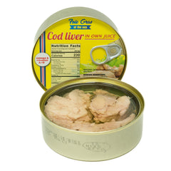 Foie Gras of the Sea open can with cod liver in its own oil, glossy finish and ready-to-eat convenience