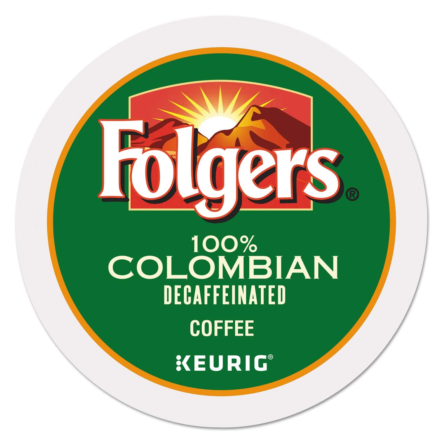Folgers 100% Colombian Decaf front box showing 96-count and brand, convenient bulk supply