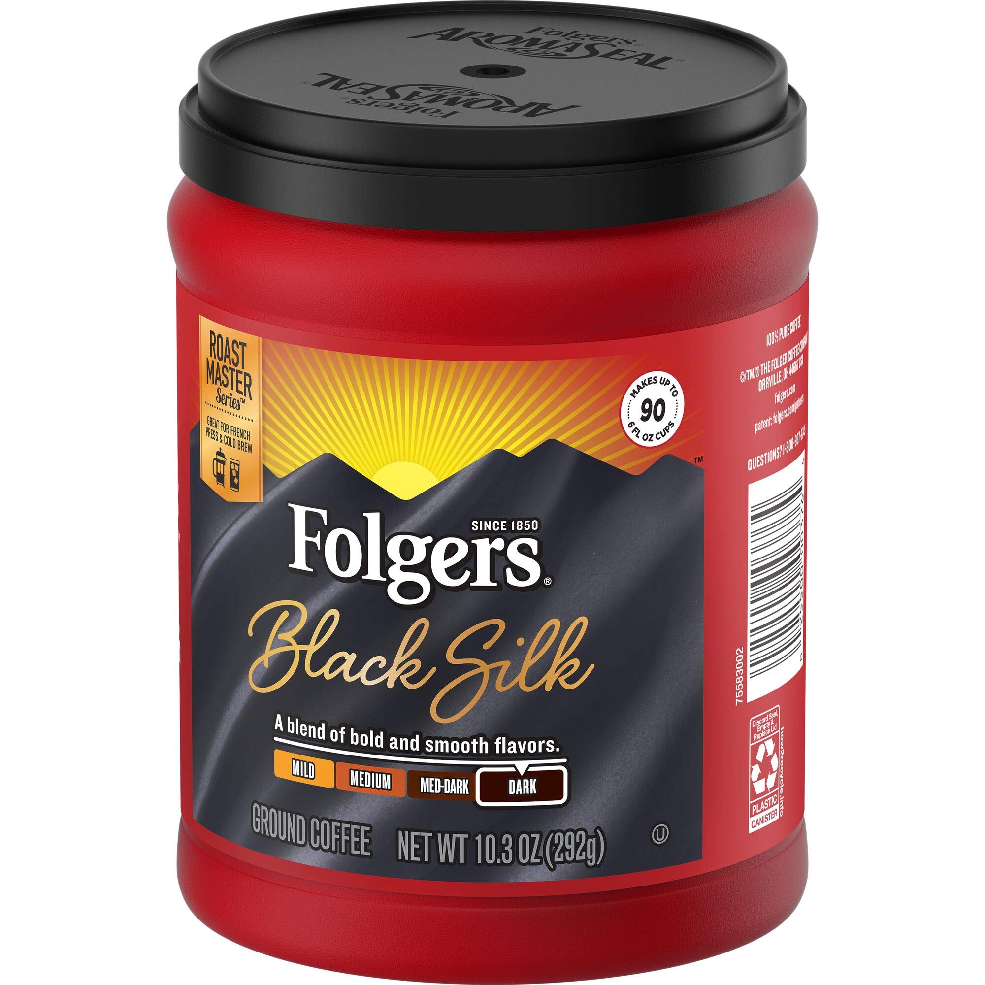 Folgers Black Silk brewed cup in mug steaming for immediate comforting flavor