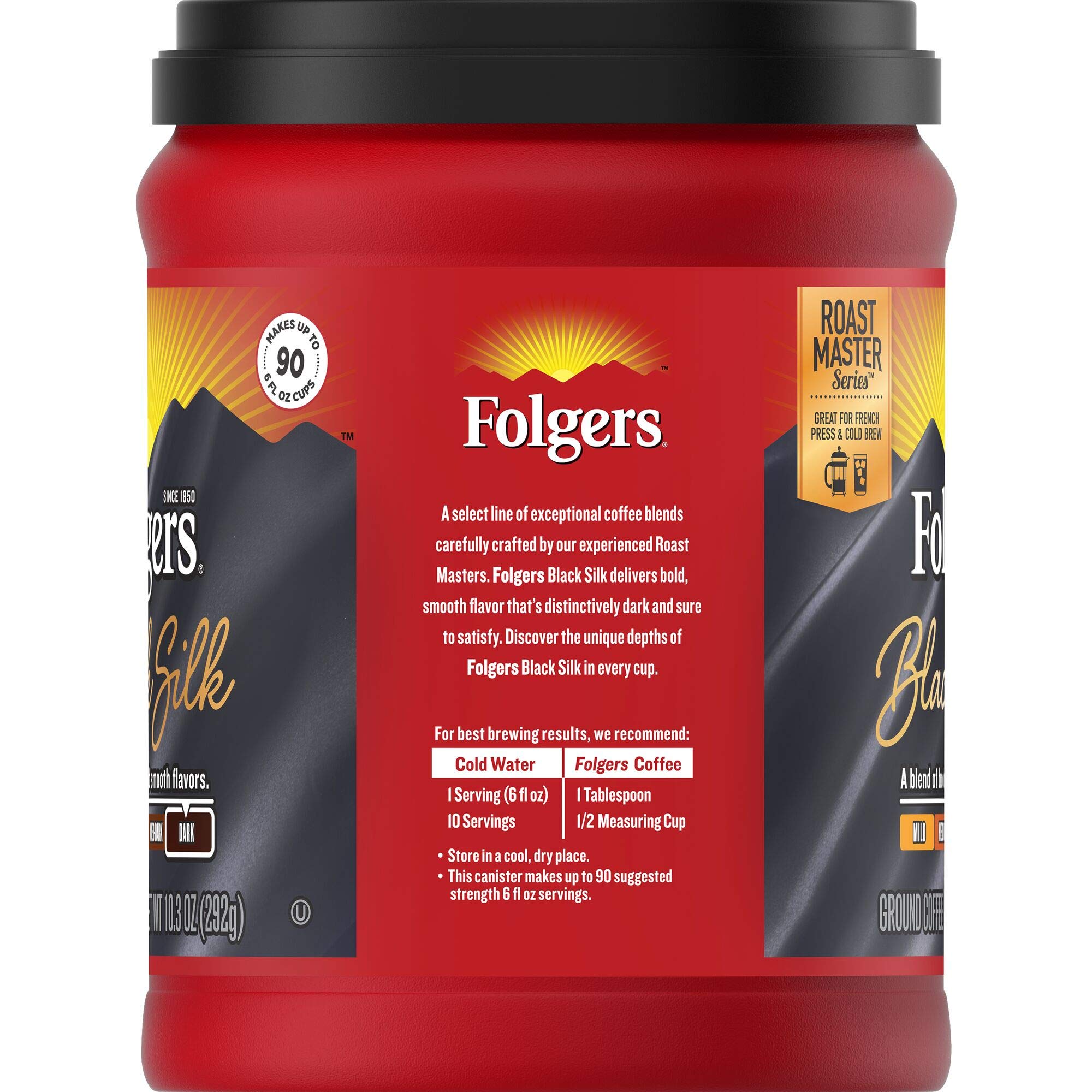 Folgers Black Silk open bag with grounds visible for quick brewing benefit