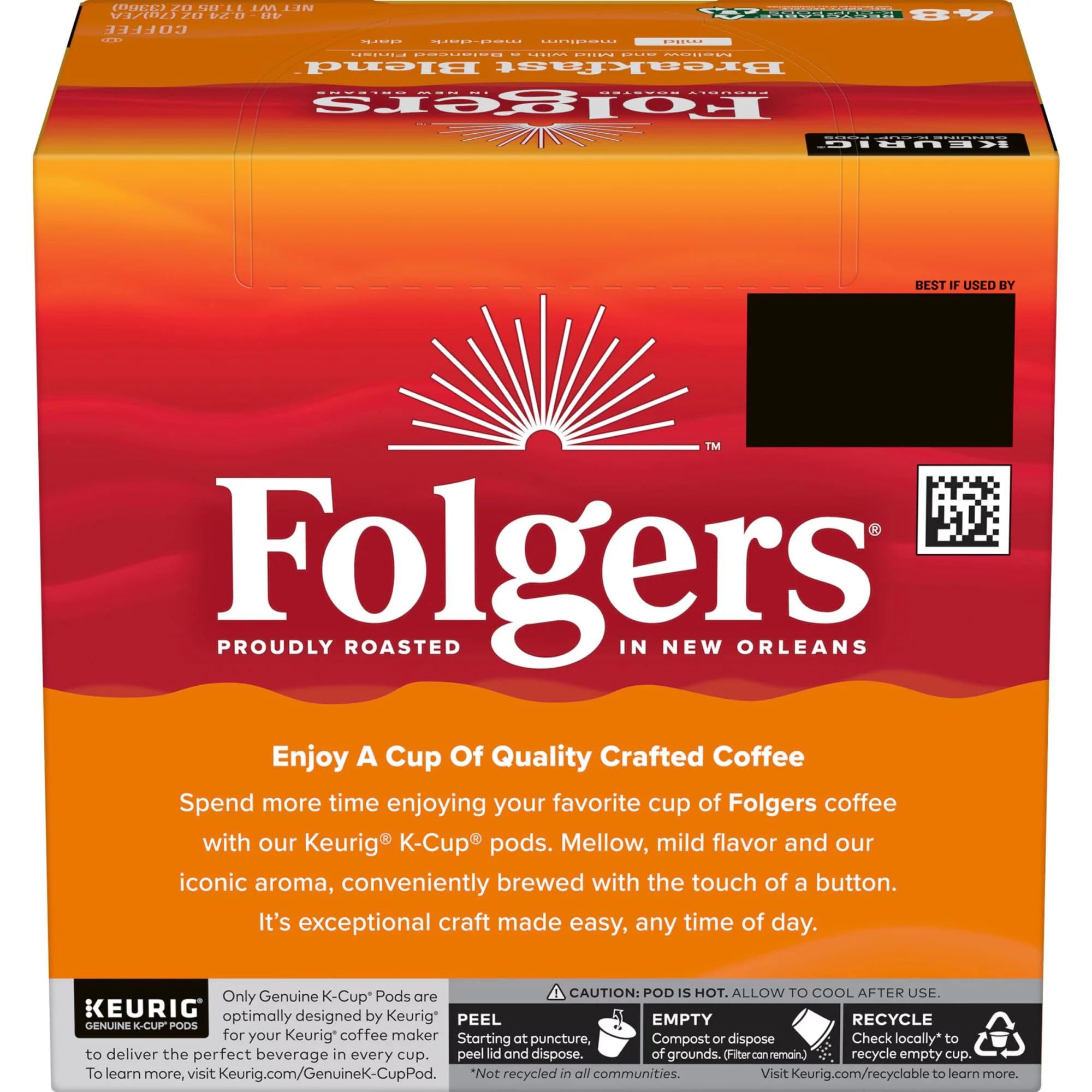 Folgers close-up of a K-Cup pod revealing texture and sealed freshness