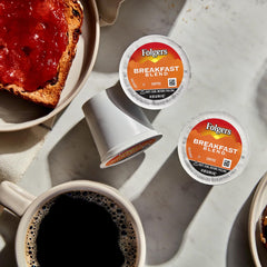 Folgers mug in kitchen lifestyle scene illustrating a comforting morning cup
