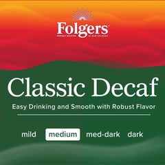 Folgers Classic Decaf canister next to common objects showing 25.9-ounce size convenience