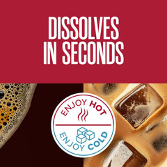 Folgers granules close-up showing fast-dissolving texture for quick cups