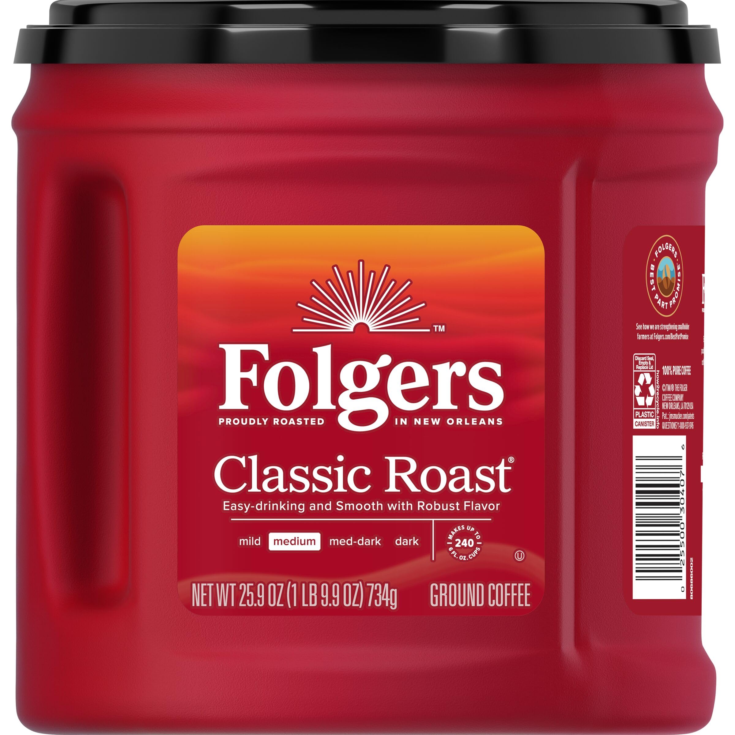 Kitchen scene with Folgers Classic Roast canister suggesting daily household use