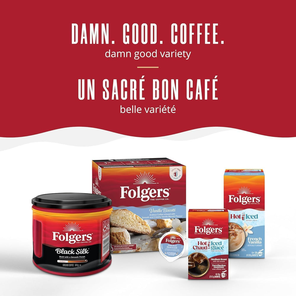 Close-up of Folgers label and roast information, clarifying flavor expectations