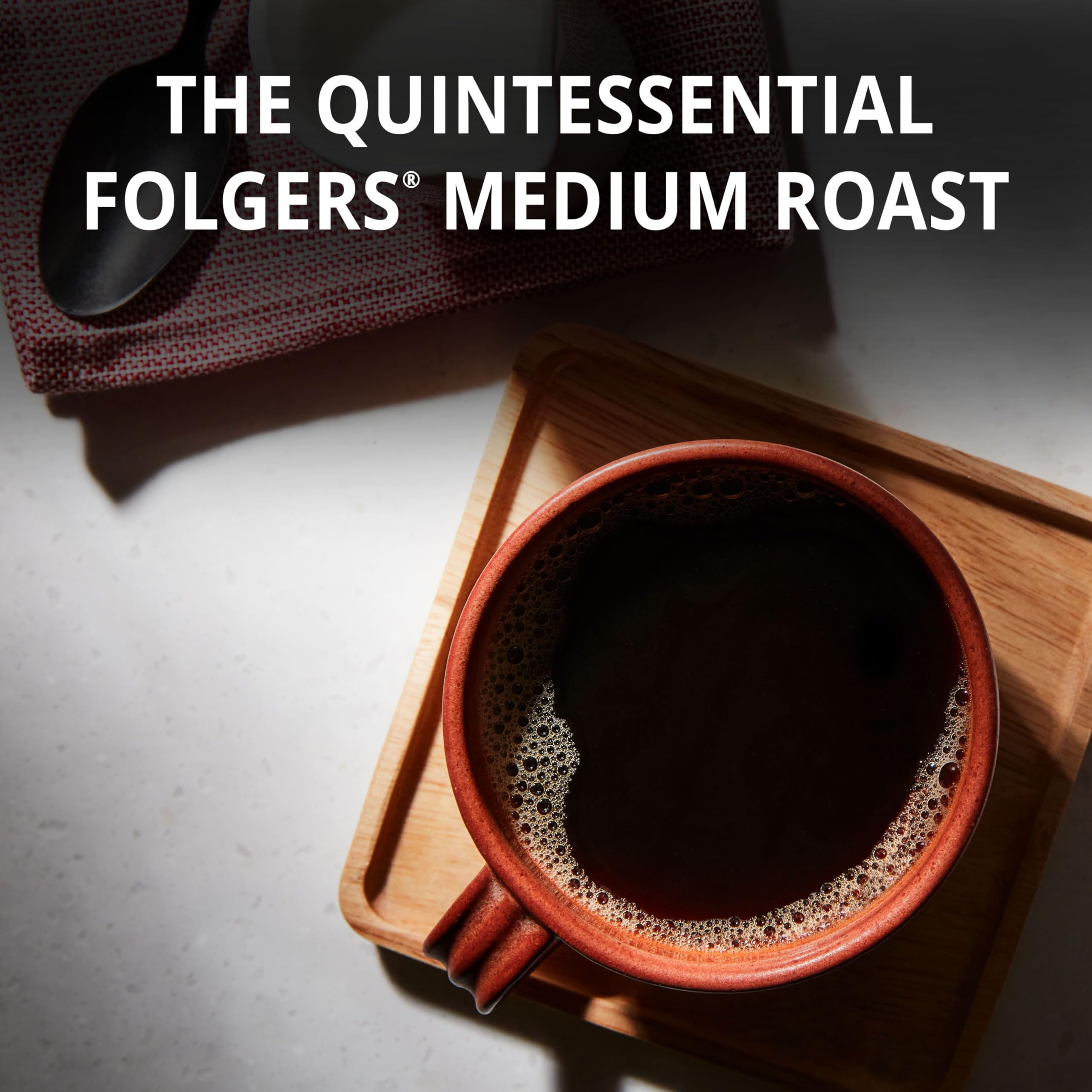 Folgers canister in hand for size comparison showing large supply benefit
