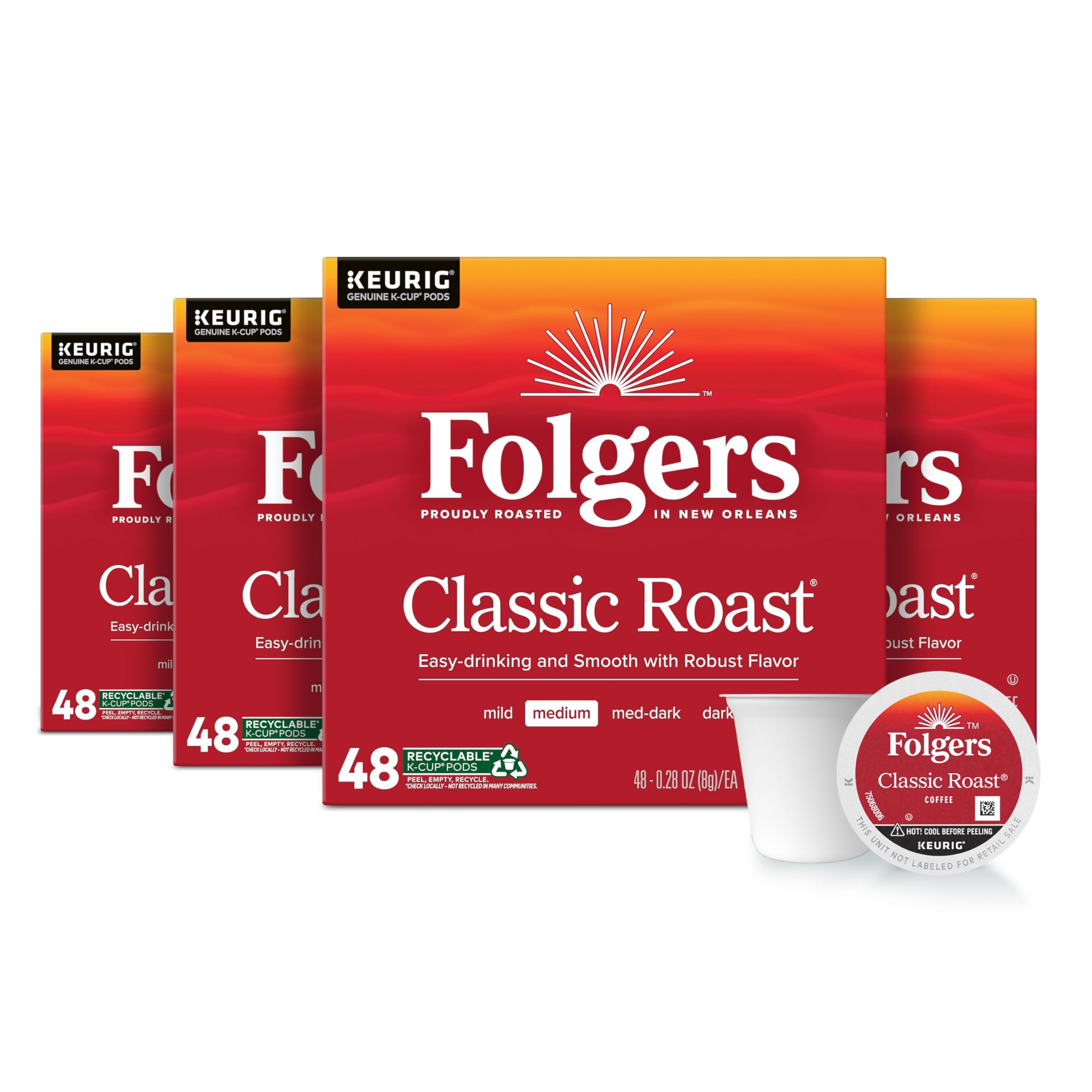 Folgers front box packaging showing product name and quantity, highlights convenience