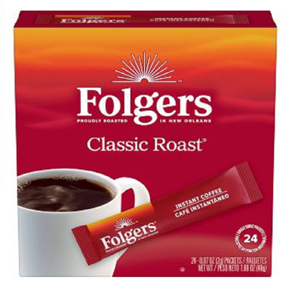 Folgers instant coffee granules close-up, fast-dissolving texture