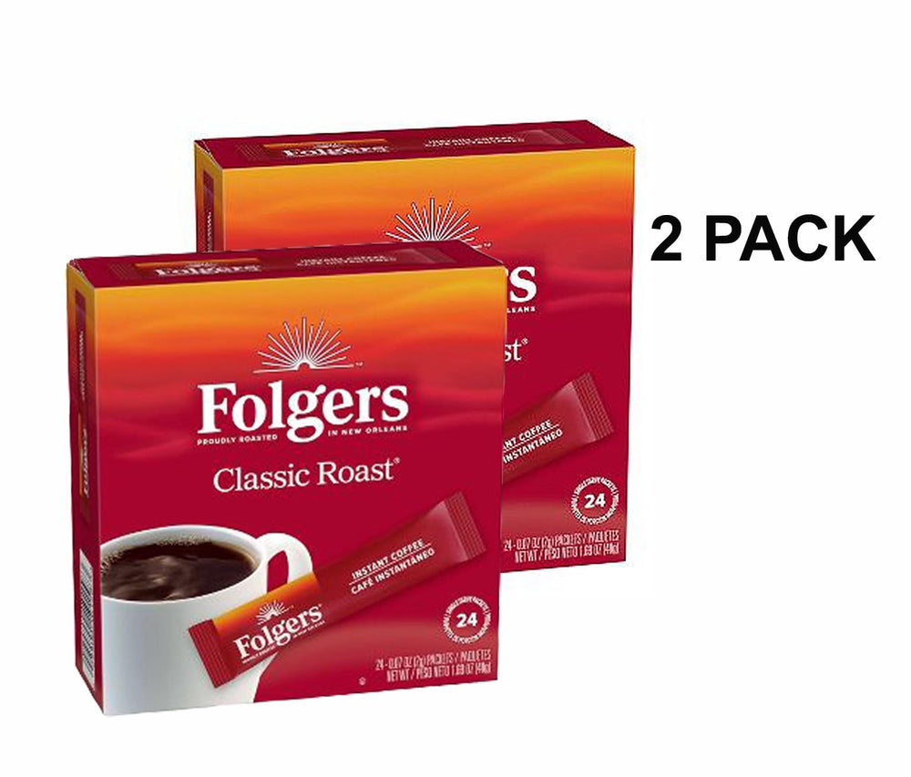 Folgers single-serve packets spread out, portable servings visible